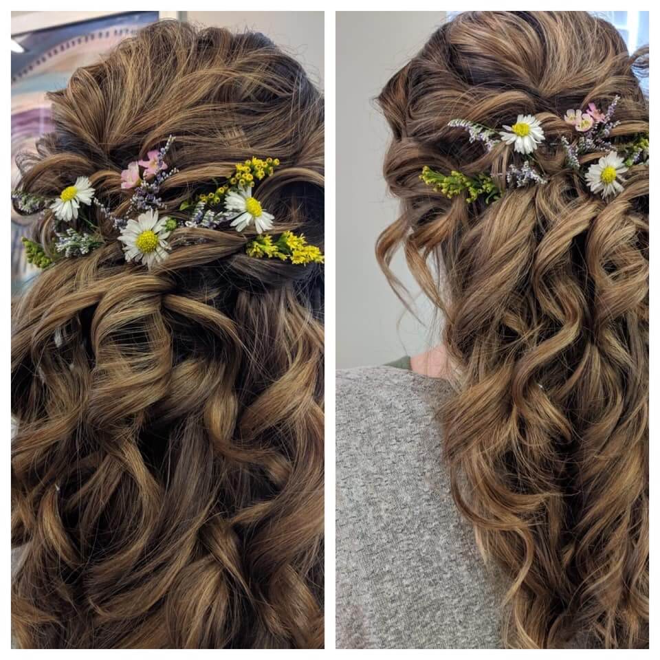 hairstyle with wildflowers weaved in